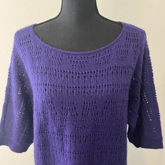 Chico's Purple Open Knit Short Sleeve Pullover Sweater Size  (2) / Medium (12) - Picture 2 of 9
